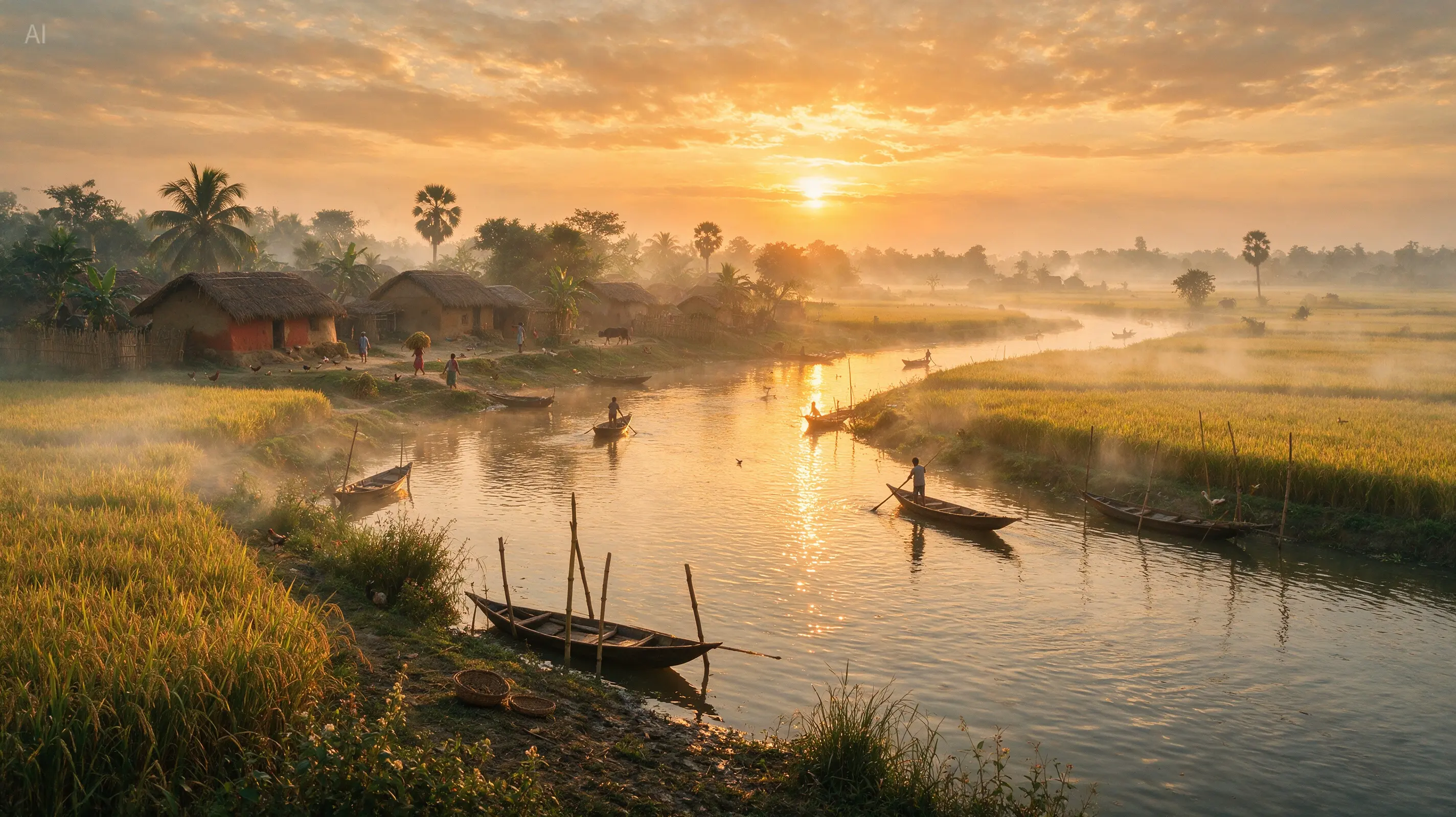 Text to image AI generator showing a cinematic village landscape