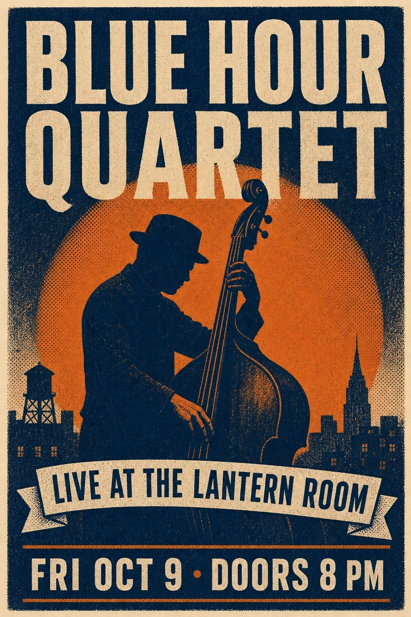 Original blue and orange jazz poster before GPT Image 2 text editing