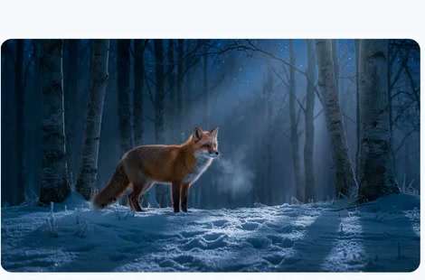 Official Nano Banana Pro edit of the same fox and forest transformed to nighttime