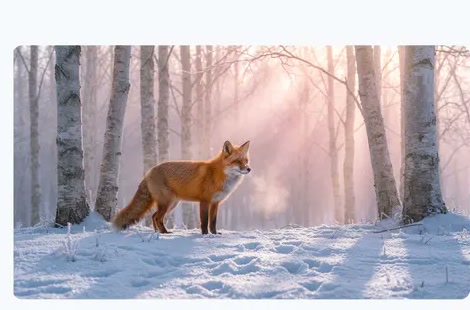 Official Nano Banana Pro input showing a fox in a snowy birch forest during daylight